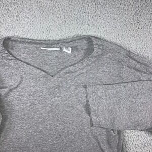 Vintage Sleep Shirt Women L Gray Cotton V-Neck Casual Basic Timeless Cotton L/S